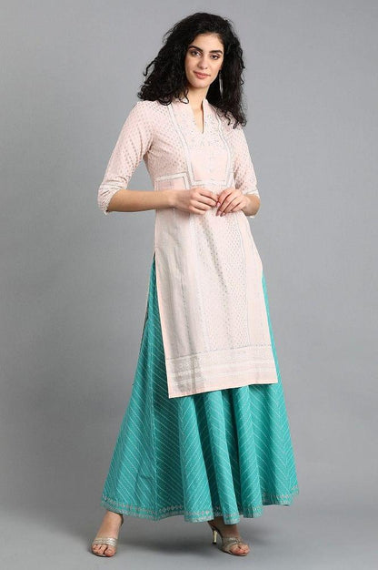 Pink Mandarin Neck Printed kurta - wforwoman