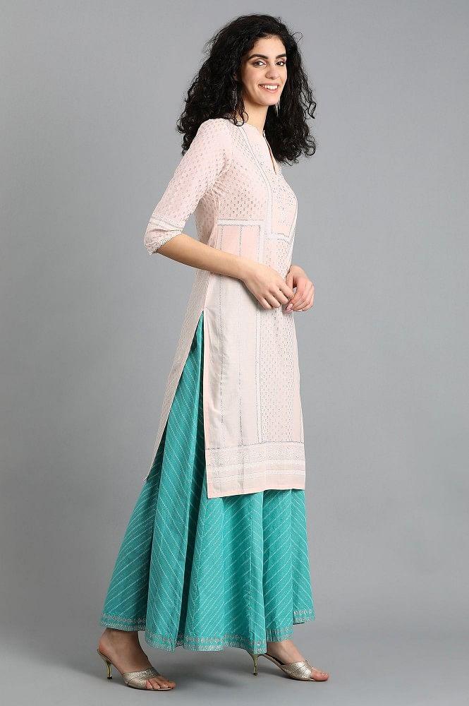 Pink Mandarin Neck Printed kurta - wforwoman