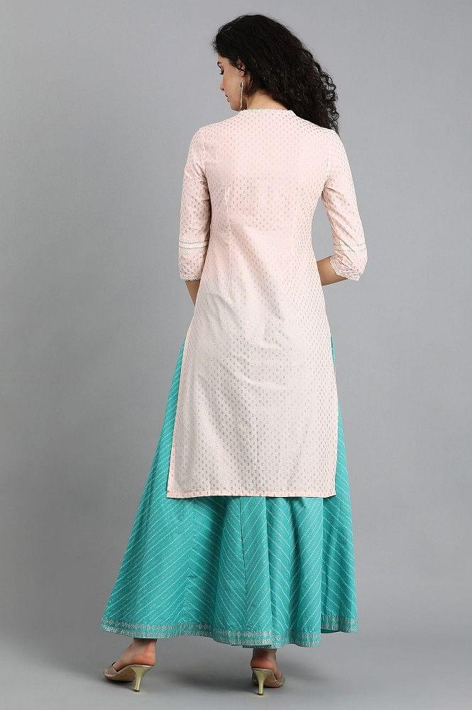 Pink Mandarin Neck Printed kurta - wforwoman