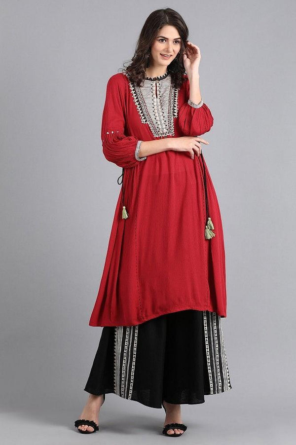 Red Mandarin Neck Tie-Up kurta