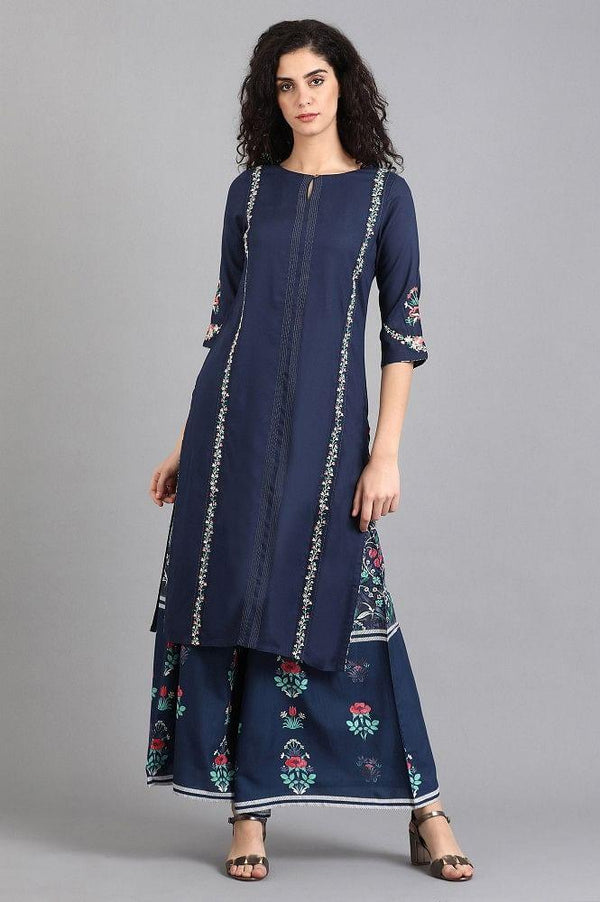 Blue Round Neck Yolo Dress