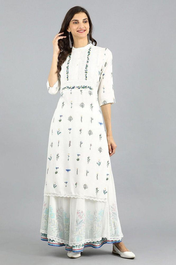 White Mandarin Neck Printed kurta