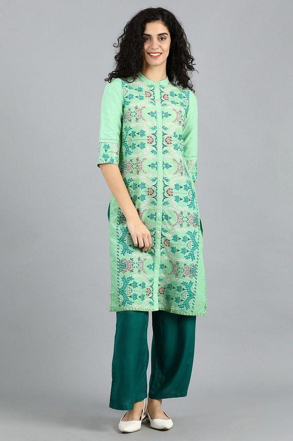 Green Mandarin Neck Printed kurta