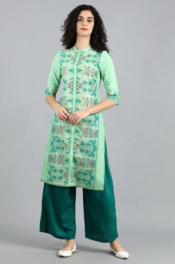 Green Mandarin Neck Printed kurta