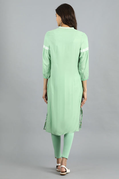 Green Mandarin Neck Printed kurta
