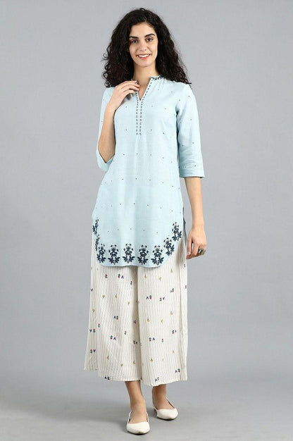 Blue Mandarin Neck Solid kurta - wforwoman
