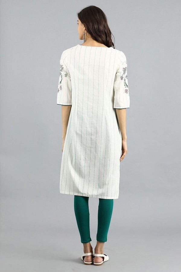 White Round Neck Printed kurta