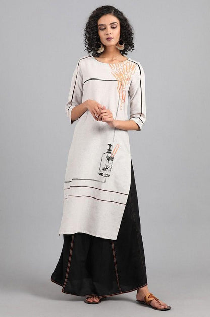Light Grey Round Neck Printed kurta - wforwoman