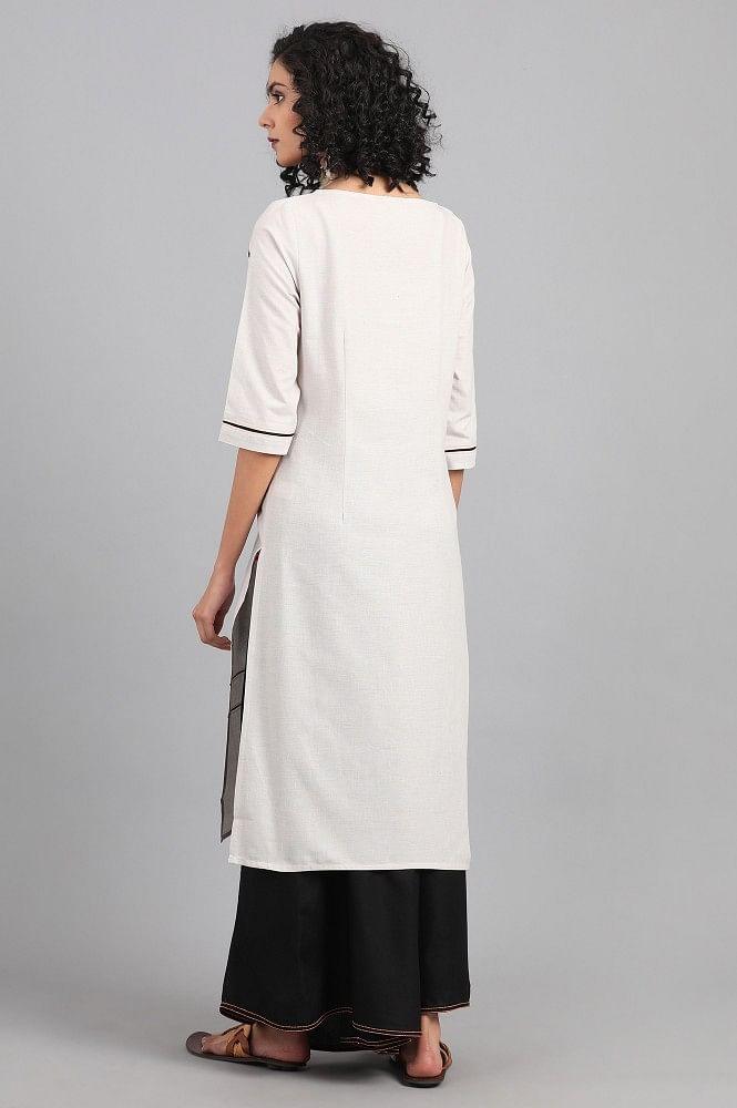 Light Grey Round Neck Printed kurta - wforwoman