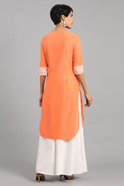 Orange Round Neck Printed kurta