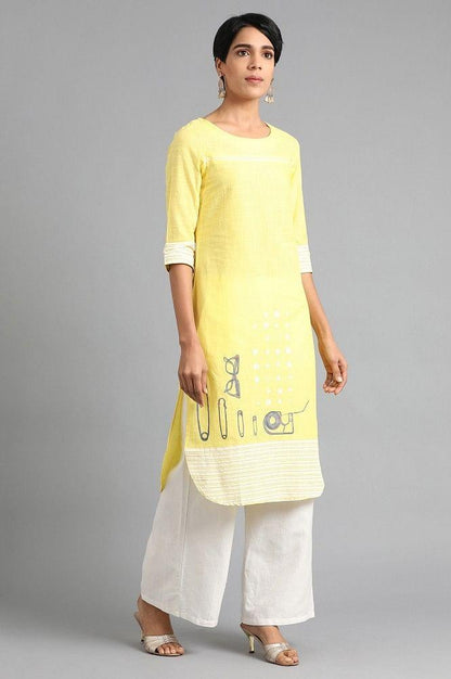 Lemon Green Round Neck Printed kurta - wforwoman