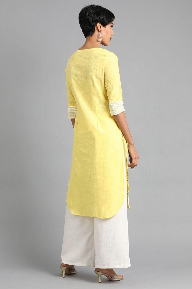 Lemon Green Round Neck Printed kurta - wforwoman