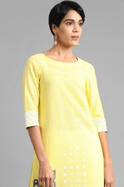 Lemon Green Round Neck Printed kurta - wforwoman