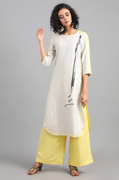 Light Grey Round Neck Printed kurta