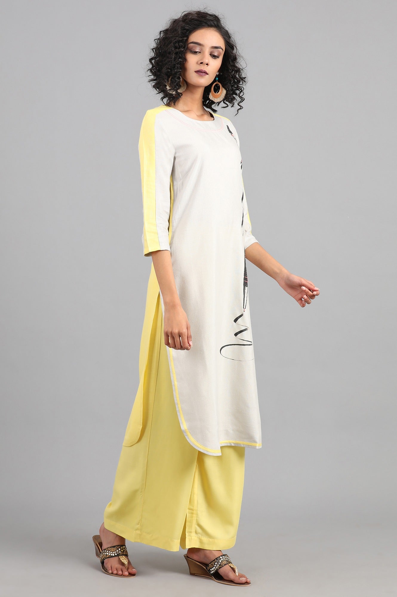 Light Grey Round Neck Printed kurta