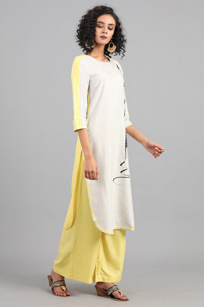 Light Grey Round Neck Printed kurta
