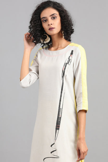 Light Grey Round Neck Printed kurta