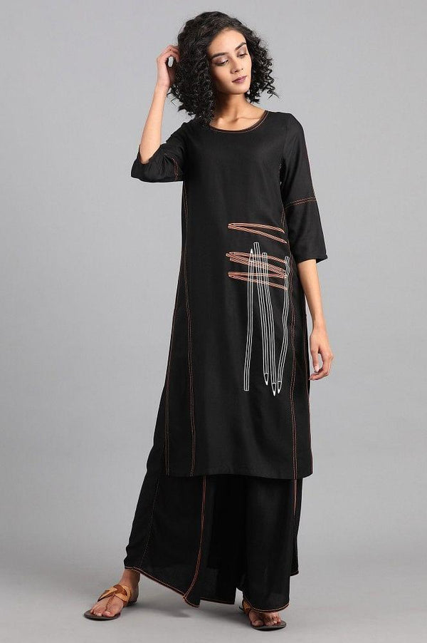 Black Round Neck Printed kurta