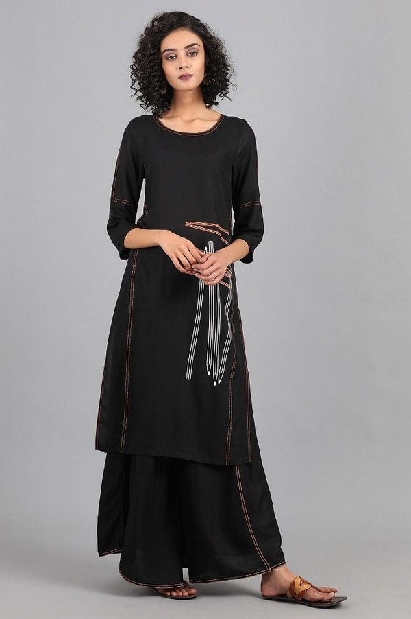 Black Round Neck Printed kurta