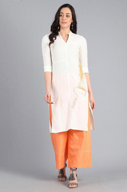 White Mandarin Neck Printed kurta - wforwoman