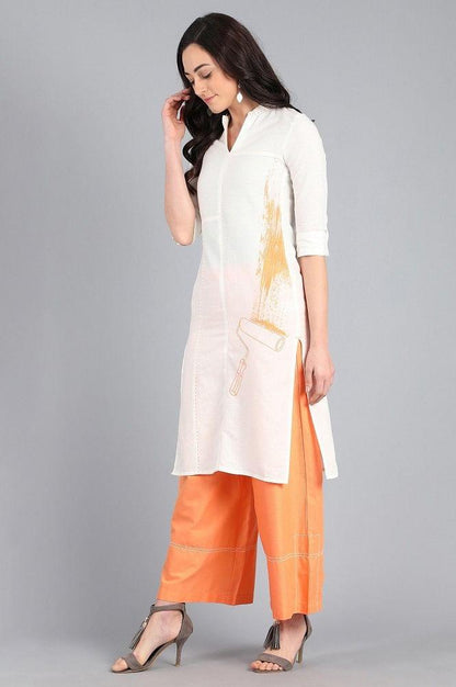 White Mandarin Neck Printed kurta - wforwoman