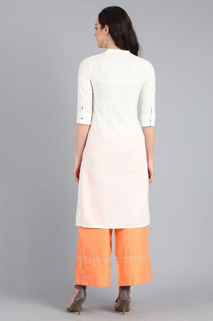 White Mandarin Neck Printed kurta - wforwoman