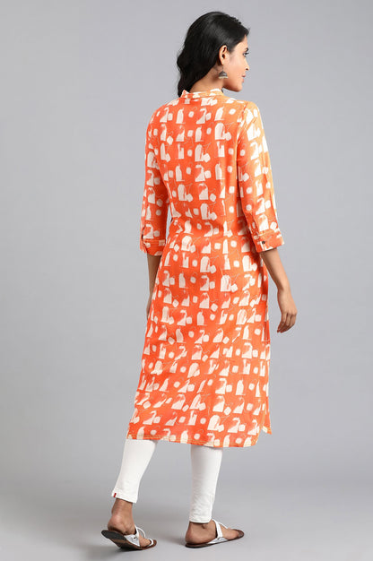 Orange Shirt Collar Printed kurta