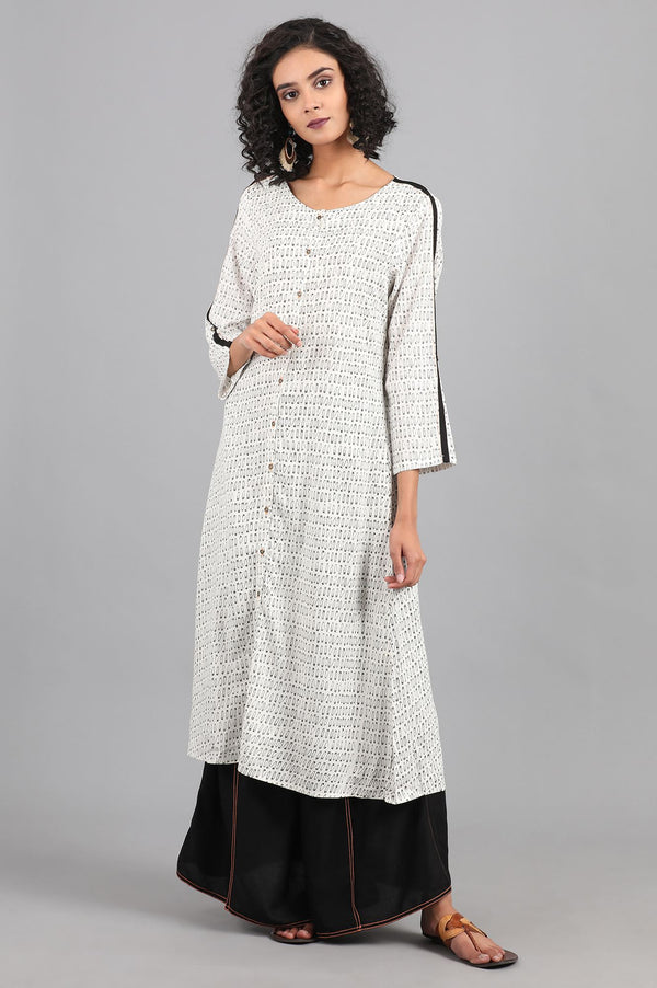 Ecru Round Neck Printed kurta