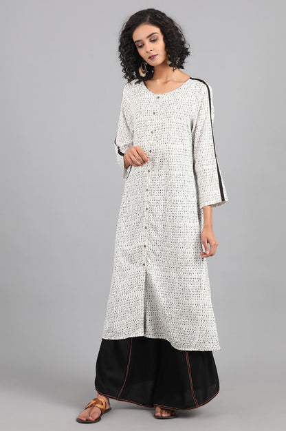 Ecru Round Neck Printed kurta