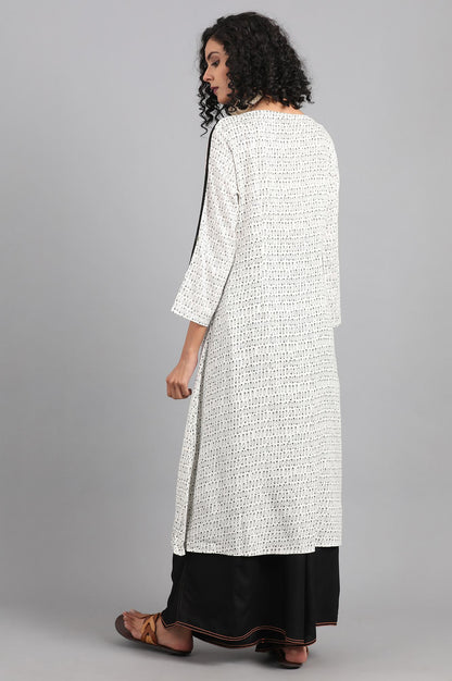 Ecru Round Neck Printed kurta