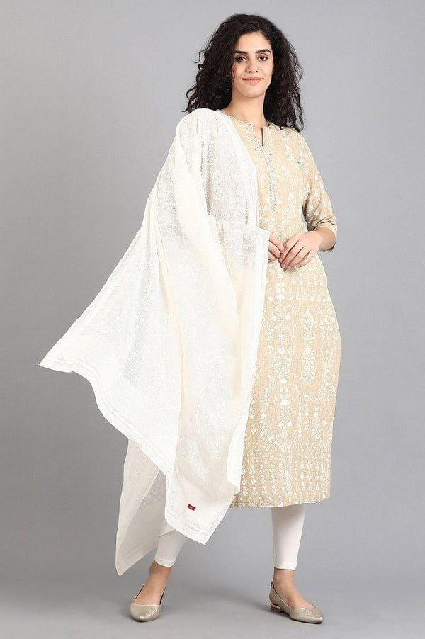 Beige Round Neck Printed kurta