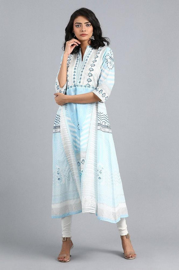 Blue Mandarin Neck Printed kurta