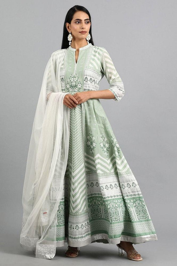 Green Mandarin Neck Printed kurta