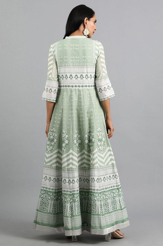 Green Mandarin Neck Printed kurta - wforwoman