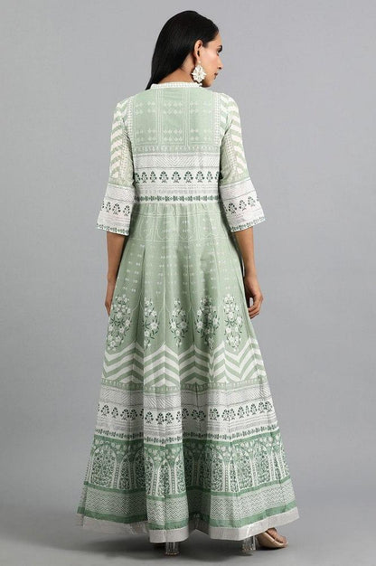 Green Mandarin Neck Printed kurta - wforwoman