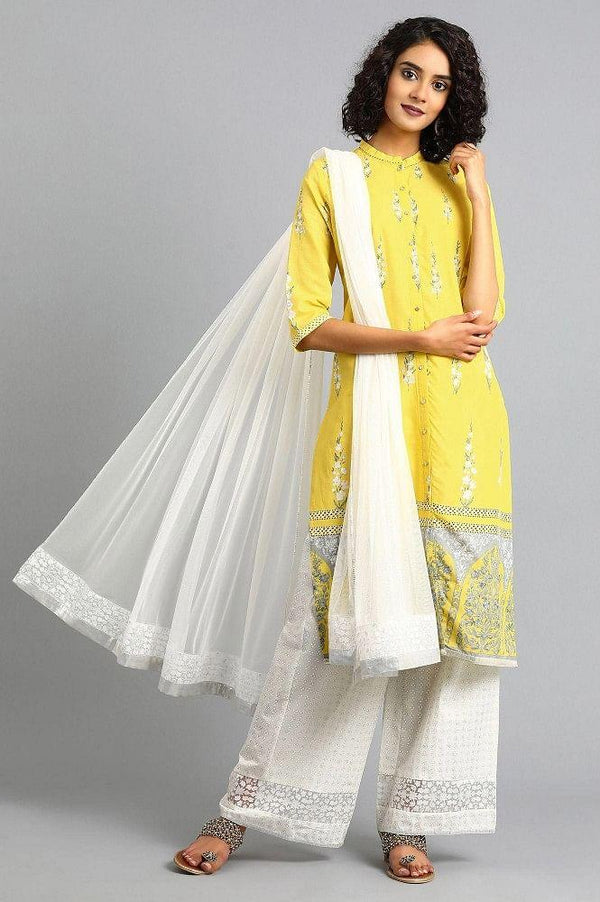 Yellow Mandarin Neck Printed kurta