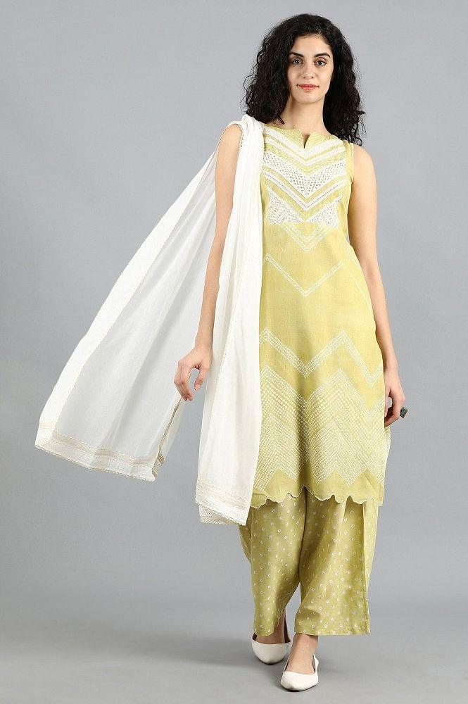 Yellow Round Neck Printed kurta - wforwoman