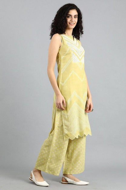 Yellow Round Neck Printed kurta - wforwoman