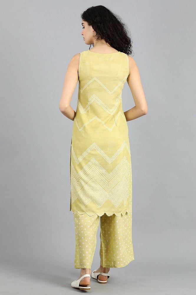 Yellow Round Neck Printed kurta - wforwoman