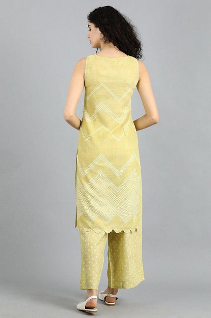 Yellow Round Neck Printed kurta - wforwoman