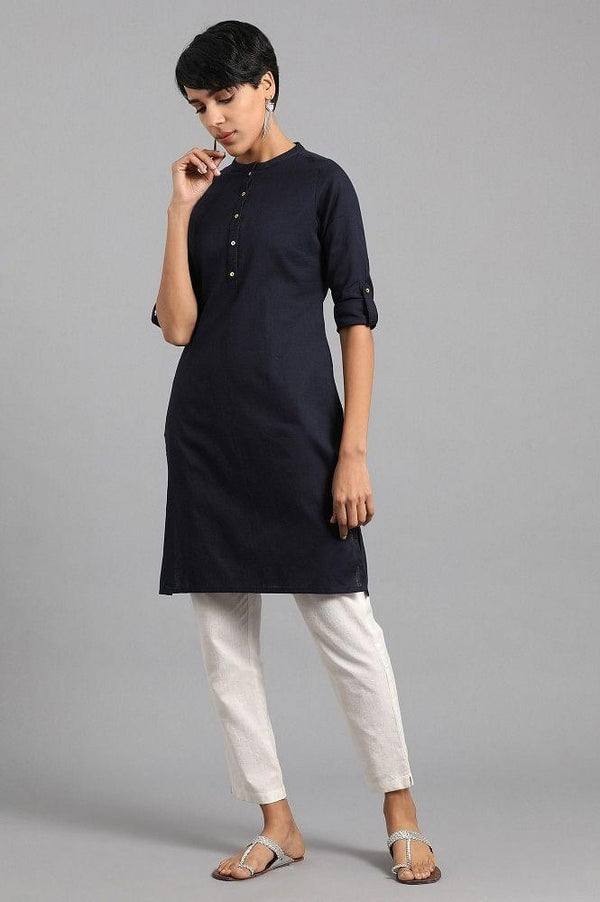 Navy Blue Mandarin Neck Solid kurta
