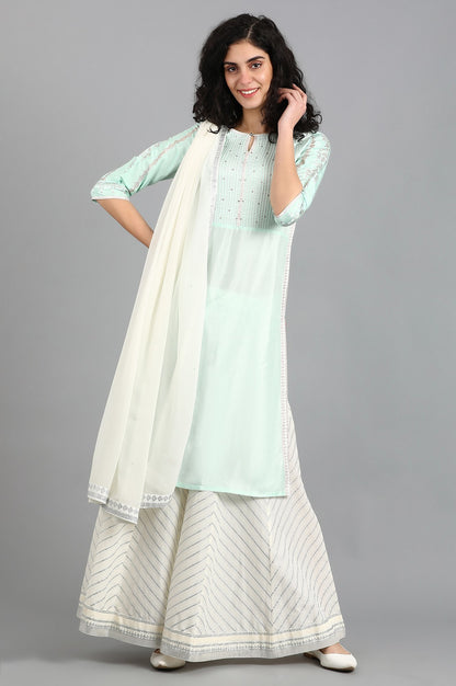 Blue Round Neck Solid kurta