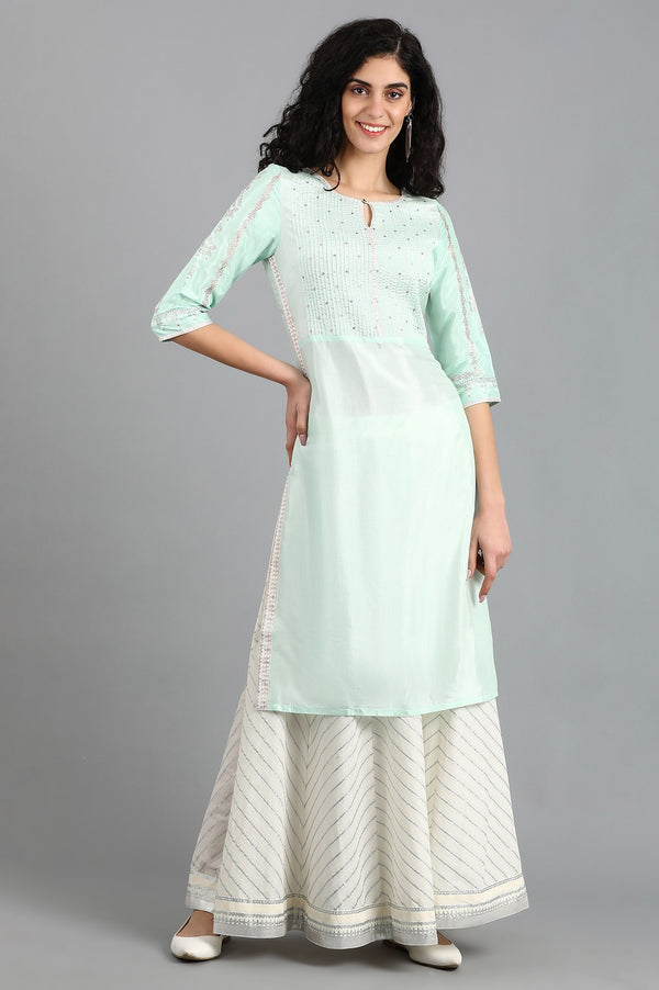 Blue Round Neck Solid kurta