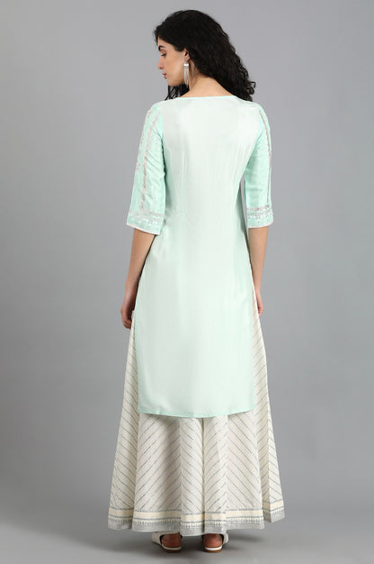 Blue Round Neck Solid kurta