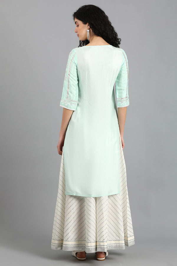 Blue Round Neck Solid kurta