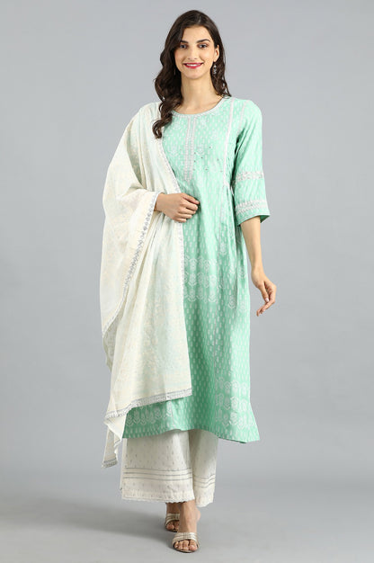 Green Round Neck Printed kurta