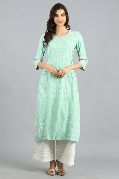 Green Round Neck Printed kurta