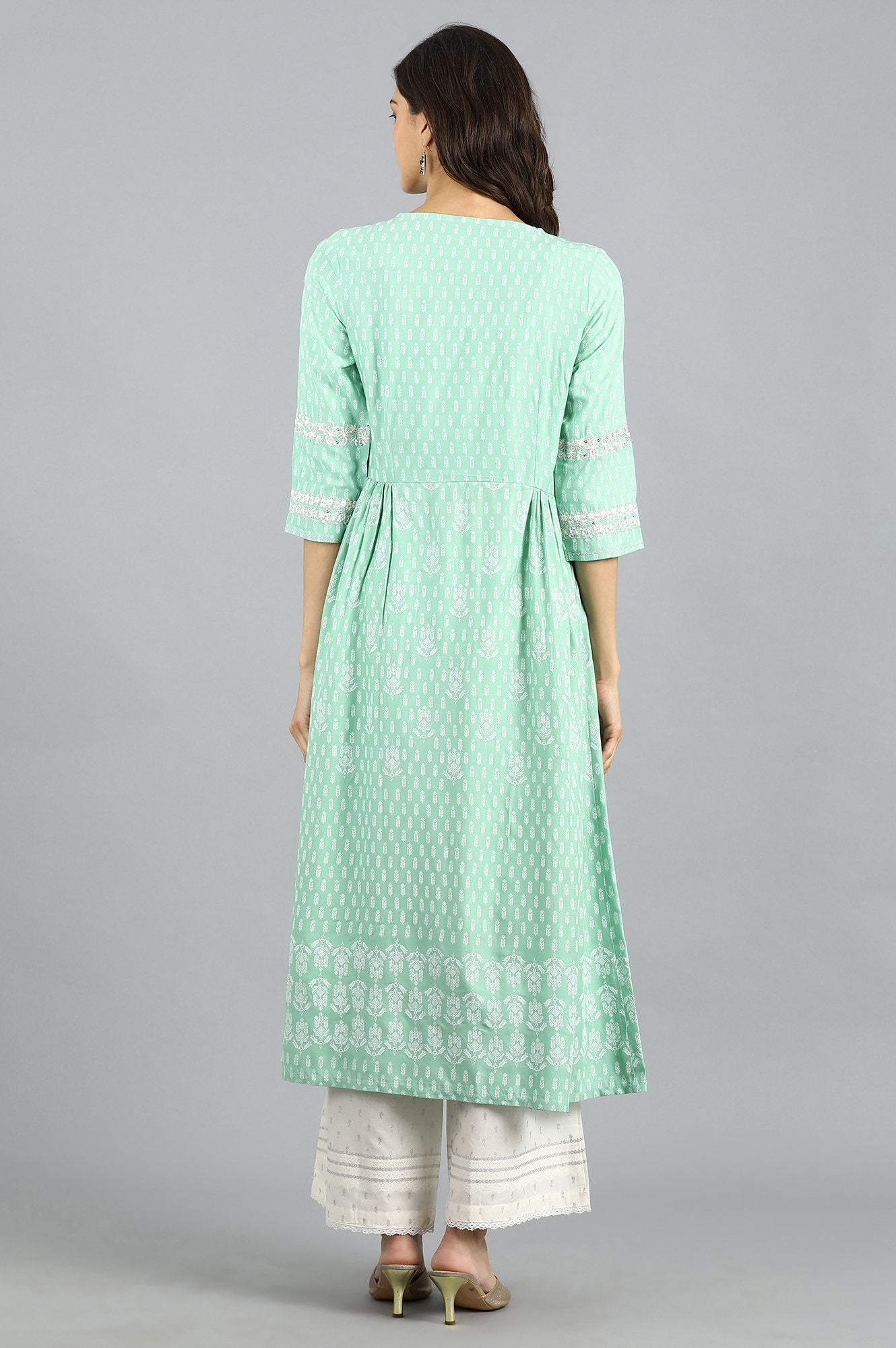 Green Round Neck Printed kurta