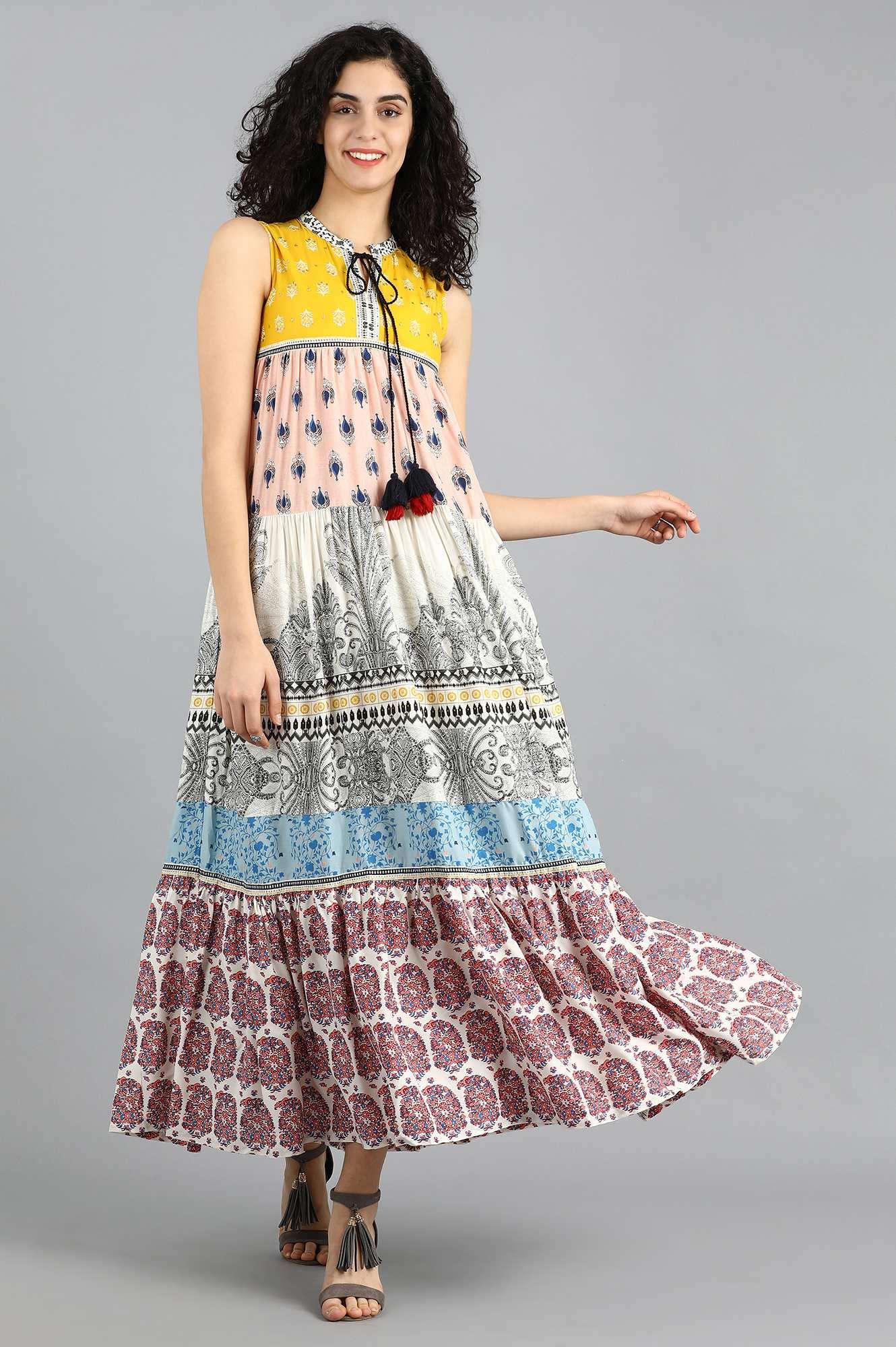 Yellow Mandarin Neck Yolo Dress - wforwoman