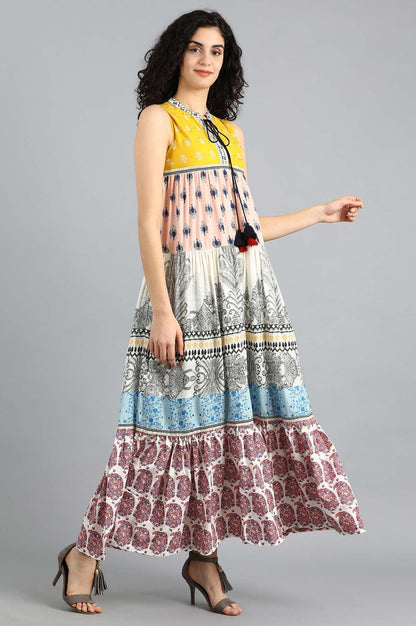 Yellow Mandarin Neck Yolo Dress - wforwoman